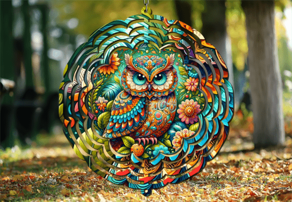 Download Psychedelic Colorful Owl Wind Spinner - Wind spinner Collection