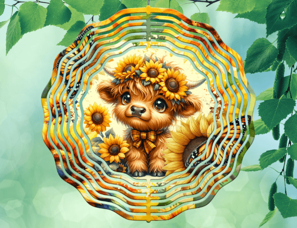Download Sunflowers Highland Cow Wind Spinner - Wind spinner Collection