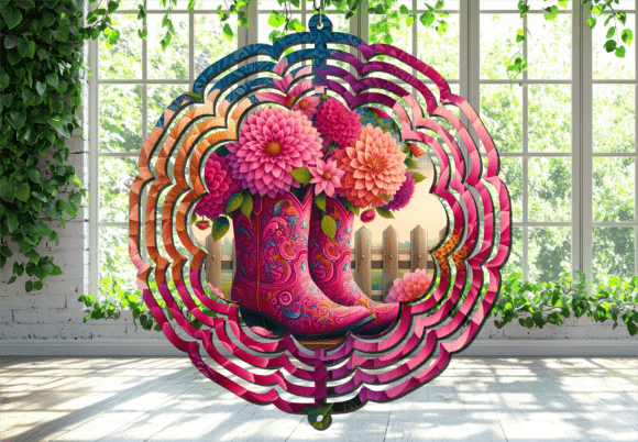 Download Pink Floral Garden Boots Wind Spinner - Wind spinner Collection